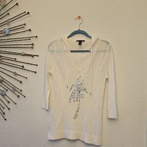 INC International Concepts Cream Knit Hoodie. Very Soft. See Through.